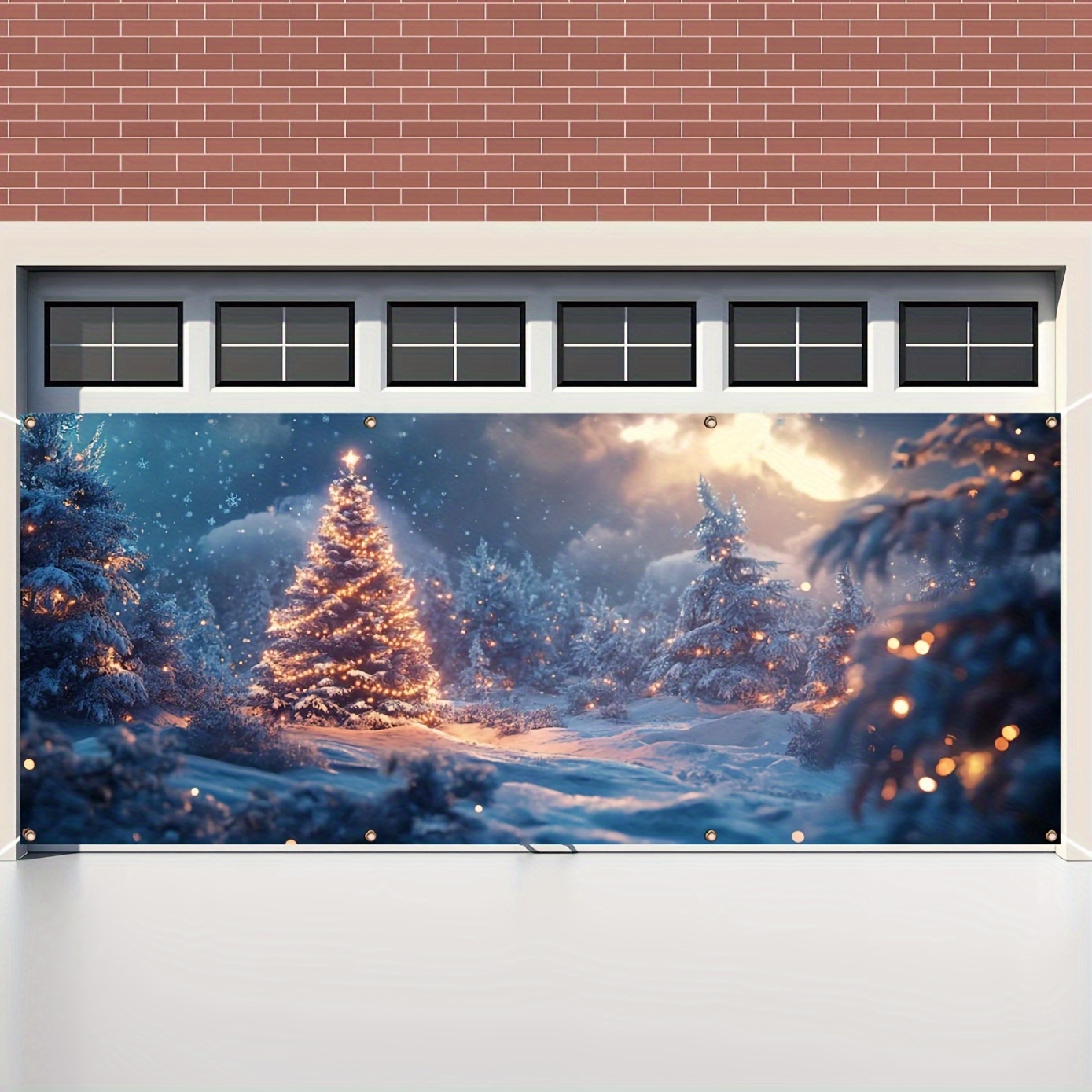 Outdoor Lighting On Trees - Bannière de garage de Noël étincelante